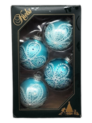 Krebs Value Glass Ball 4 pack - Lace Floral on Turquoise