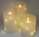 5" Battery Operated Flicker Flame White Candle With Fairy Lights