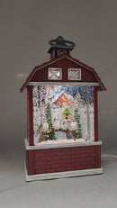 Lighted Barn Spinning Waterglobe - Chickadees