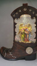 Lighted Spinning Waterglobe Boot with Nativity Figurine -