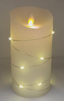 6" Battery Operated Flicker Flame White Candle With Fairy Lights