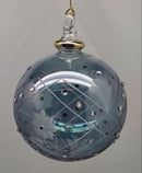 Slate Blue Ball Ornament with Crystal Chatons and Gold Crown