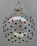 Crystal Clear Ball Ornament with Ruby Red and Emerald Green Chatons and Gold Crown