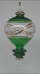 Emerald Green and Clear Ornament with Lotus Motif