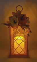 Harvest Lantern with Flickering LED Candle - Orange