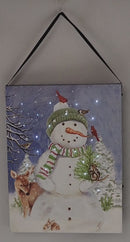 Fiber Optic Lighted Canvas Art - Woodland Snowman