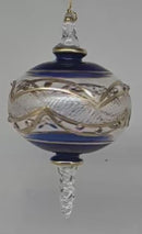 Gold Etched Blown Glass Sphere - Blue