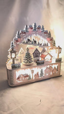 Light-Up Wooden Alpine Village Arch with Rotating Tree