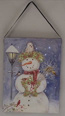 Fiber Optic Lighted Canvas Art - Lamppost Snowman