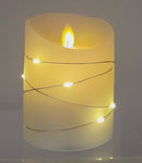 4" Battery Operated Flicker Flame White Candle With Fairy Lights