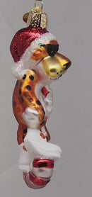 Chester Cheetah On Candy Cane Glass Ornament