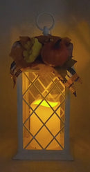 Harvest Lantern with Flickering LED Candle - White