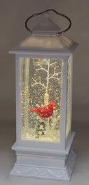 Lighted Spinning Water Lantern with Winter Scene With Single Cardinal