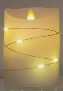 5" Battery Operated Flicker Flame White Candle With Fairy Lights
