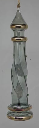 Smoky Sage Lighthouse with Gold Bands and Emerald Crystal Accents