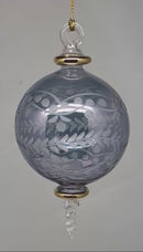 Slate Blue Etched Sphere with Gold Rims and Crystal Finial