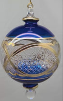 Cobalt Blue Floral Ball Ornament with 24k Gold