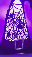 9.75"H Battery-Operated Lighted Spinning Smoky Water Globe Witch Hat in Black