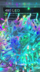 16' 480-Light Twinkle 3MM LED Color Changing Cluster Garland With Clear Wire