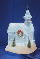 Lighted Church Waterglobe with Spinning Water