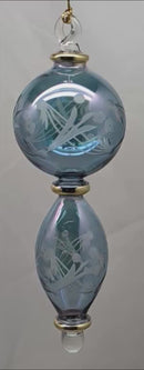 Midnight Blue Stacked Sphere Ornament with Etched Design