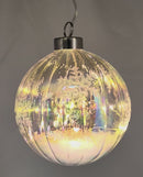 Lighted USB Clear Iridescent Glass Ball Ornament - Streaked