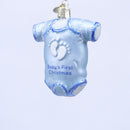 Babys First Christmas Blue Onesie Glass Ornament