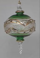 Gold Etched Blown Glass Sphere - Green