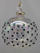 Crystal Clear Ball Ornament with Emerald Green Chatons and Gold Crown