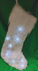 White and Silver Snowflake Lighted Stocking