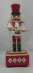 Wood Wind-Up Musical Nutcracker Figurine with Movement - Red Hat