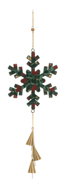 Oversized Snowflake Bell Ornament - Deep Forest Green with Burgundy Accents - Snowflakes - by Midwest