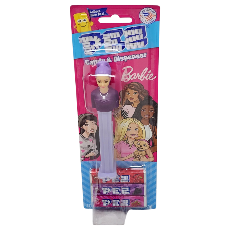 Pez Barbie Dispenser with 3 Candy rolls - Purple Hair Barbie