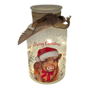 Lighted Frosted Glass Highland Cow Luminary – "Merry Christmas"