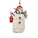 Wood and Fur Snowman Ornament - Holding Birdhouse