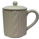 White Knit-Look Mug With Lid - Mugs - by Transpac