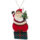 Father Christmas & His Evergreen Gift: Hand-Painted Plywood Ornament