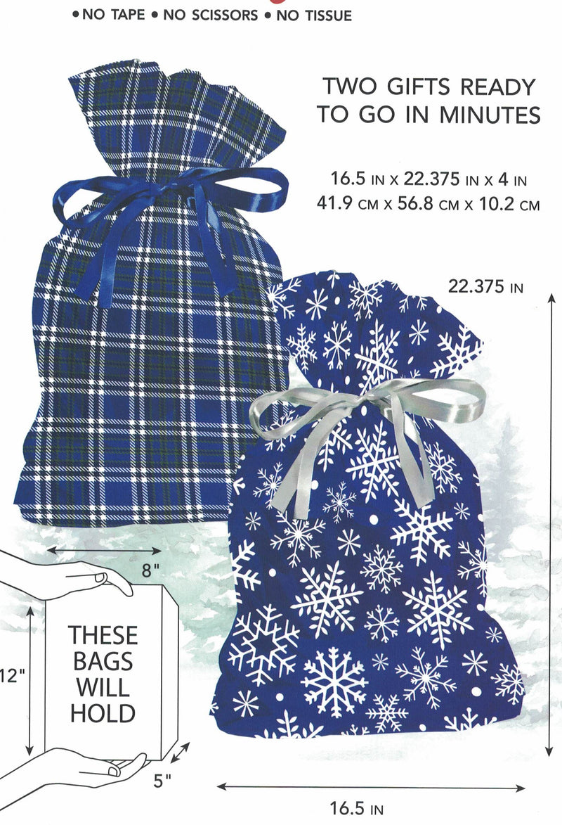 X- Large Pull String Gift Bag - 2 Pack Blues
