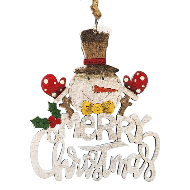 Laser Cut Wooden Ornament - Merry Christmas Snowman