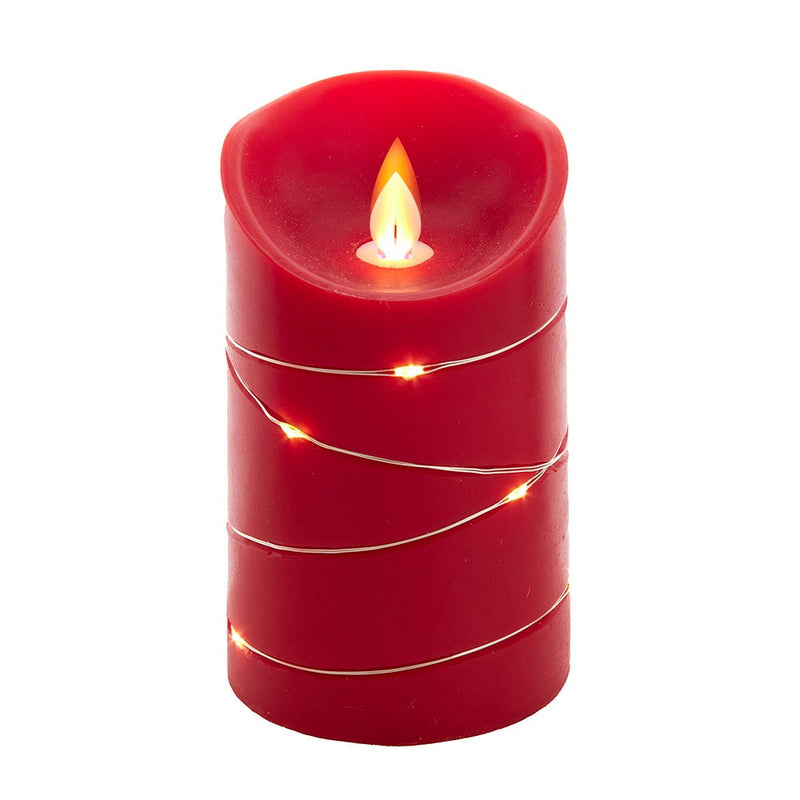 Flicker Flame Red Candle With Fairy Lights - 5 inch