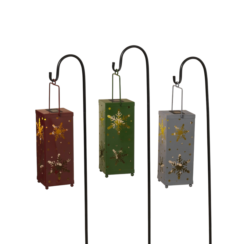 Solar Lighted Holiday Lanterns with Shepherd Hook -