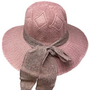 Burlap Ribbon Chiffon Crochet Woven Derby Sun Hat -Pink