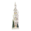 Lighted White Wood Church - 34.4 Inch