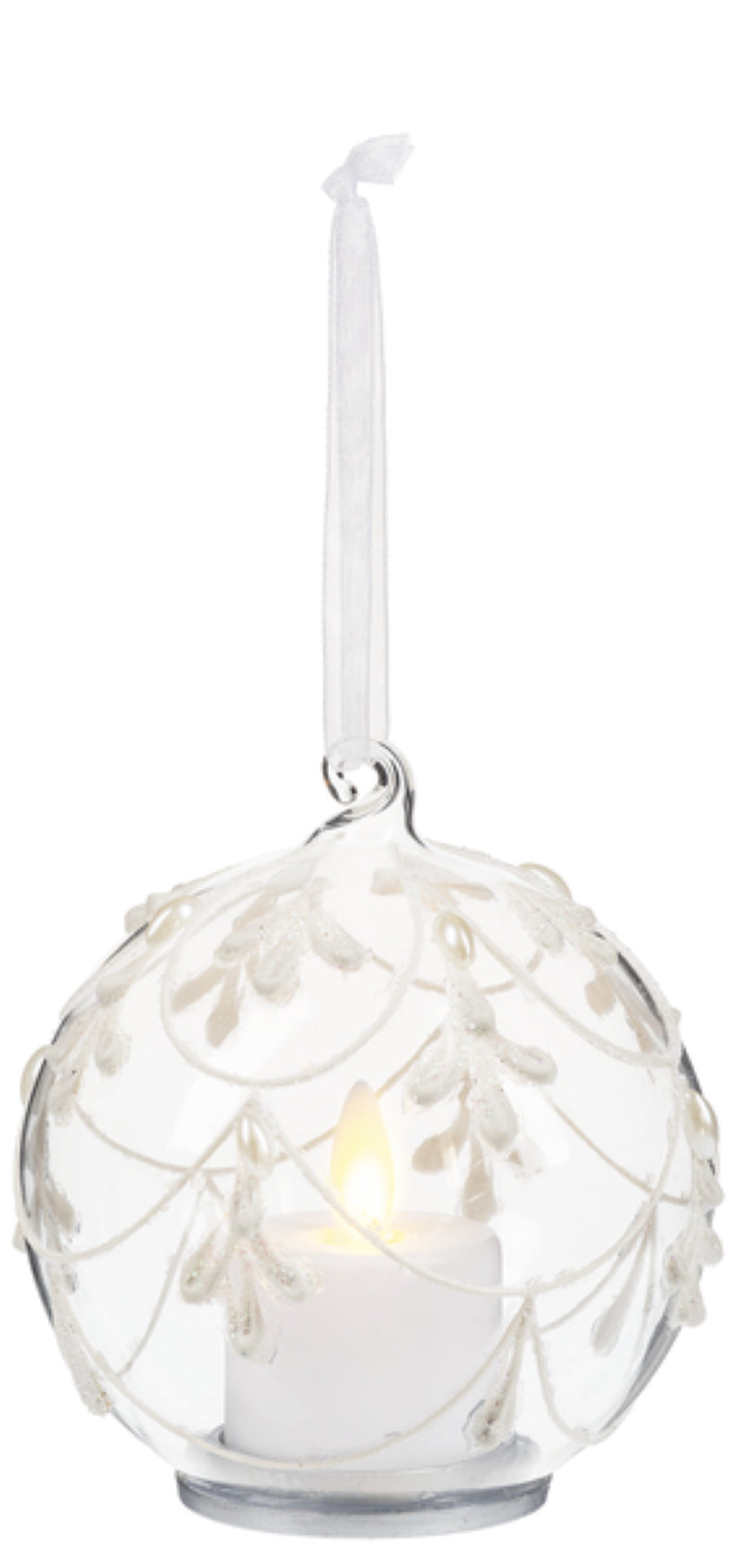 Icicle Ball Ornament with Flickering Flame LED - Curvy Lines - The Country Christmas Loft