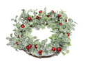Faux Glittered Boxwood Candle Ring with Berries