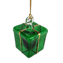 Blown Glass Present Ornament - Green