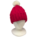 Knit Hat With Three Interchangeable Poms - Red