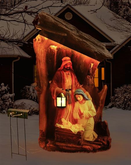 Silent Night Lighted Outdoor Metal Nativity
