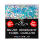 Silver Iridescent Tinsel Garland with Color-changing LEDs