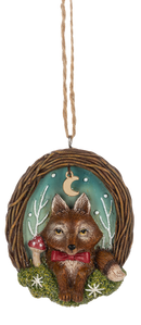Woodland Fox in Twig Wreath Ornaments